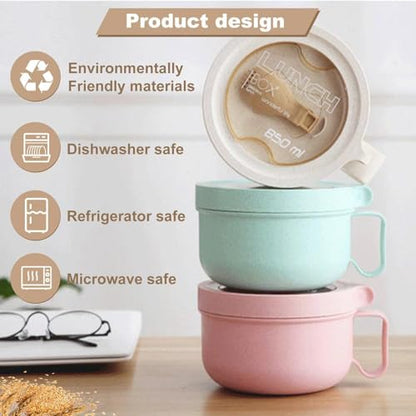 Rarapop 28.7oz Microwave Soup Bowl Containers with Lids, Wheat Straw Ramen Noodles Cup Mug for Instant Noodles,Oatmeal, Gumbo, Salad,Crunch,Cereal & More - Easy-Grip Design, Green - color: Green