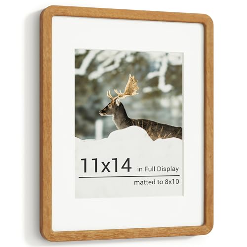 RICHFOCUS 11x14 Picture Frame, Solid Teak Wood Photo Frame with Double Tenon Rounded Corner & Chamfered Curved Edge, 11 by 14 Wooden Frame Matted to 8x10 Photos, Diploma Certificate Document Frame - color: Teak, size: 11x14