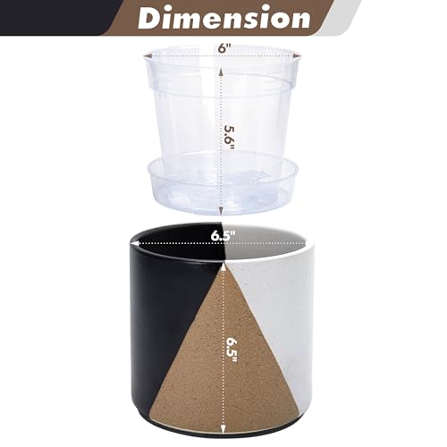 D'vine Dev 2-Pack Cachepot with Clear Pot, 6.5 in, Midnight Mesa, 93-V-C-2 | Dual-Pot System, Root Visibility, Bottom Watering Support, Enhanced Drainage, Artistic Stoneware Design, Easy Plant Care - color: Midnight Mesa, size: 6.5” Cachepot + 6“ Clear Gr