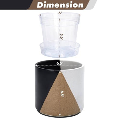 D'vine Dev 2-Pack Cachepot with Clear Pot, 6.5 in, Midnight Mesa, 93-V-C-2 | Dual-Pot System, Root Visibility, Bottom Watering Support, Enhanced Drainage, Artistic Stoneware Design, Easy Plant Care - color: Midnight Mesa, size: 6.5” Cachepot + 6“ Clear Gr