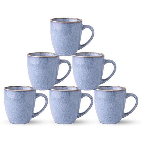 GBhome Ceramic Coffee Mugs Set of 6, 12oz Stoneware Coffee Mugs Set For Dad Mom Women MEN, Light Weight Ceramic Coffee Cups for Latte/Tea/Beer/Hot Cocoa, Dishwasher & Microwave Safe-Brunnera Blue - color: Brunnera Blue, size: Set of 6