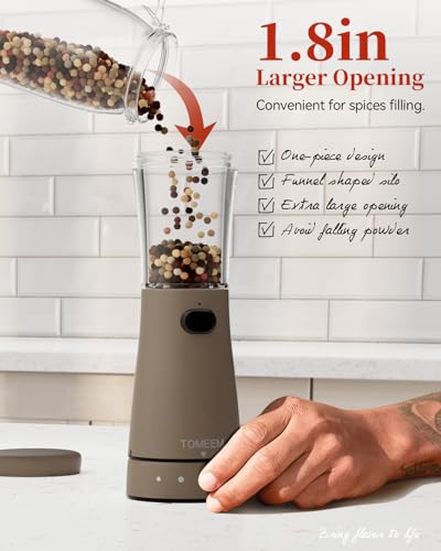 Electric Salt and Pepper Grinder Set with Storage Base, Stainless Steel Rechargeable Salt and Pepper Grinder Set with 4.5 oz Large Capacity, 1.8" Wide Mouth, Adjustable Coarseness, Ideal for Kitchen - color: Caramel