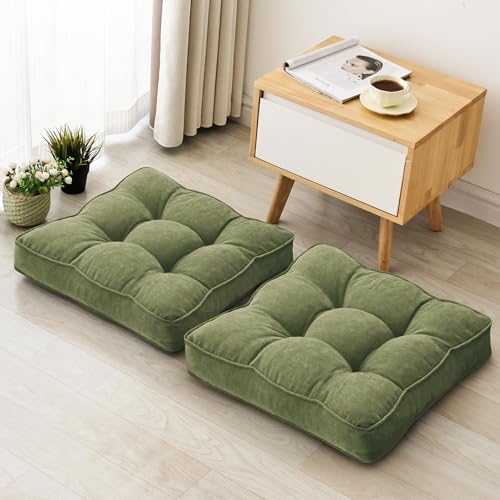 1 MIDDLE ONE Floor Pillow Set of 2, Memory Foam Floor Cushions for Adults, Large Meditation Pillow for Sitting, 22 x 22 Inches (Square | Green) - color: Square | Green