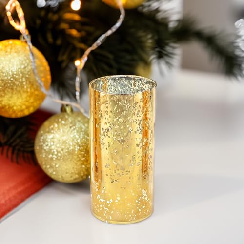 WGVI Hurricane Candle Holder Sleeve, W: 4", Ht: 8", Gold Speckled Glass Cylinder Open Both Ends, Chimney Tube Shade, 2 Pieces - color: Gold Speckle, size: 4x8"H