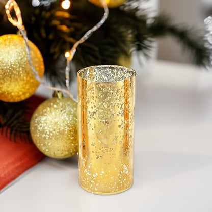WGVI Hurricane Candle Holder Sleeve, W: 4", Ht: 8", Gold Speckled Glass Cylinder Open Both Ends, Chimney Tube Shade, 2 Pieces - color: Gold Speckle, size: 4x8"H