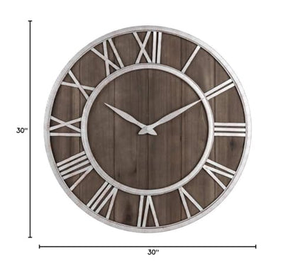 Oldtown Farmhouse Metal & Solid Wood Noiseless Wall Clock (Dark Brown, 30-inch) - color: Dark Brown, size: 30-inch