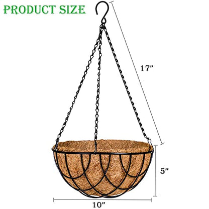 Kingbuy 10 Inch Metal Hanging Planter Basket with Coconut Fiber Liner Round Wire Hanging Plant Flower Pot for Home Garden Patio Decoration, Grid Pattern, 2 Pack - size: 10 Inch, style: Grid