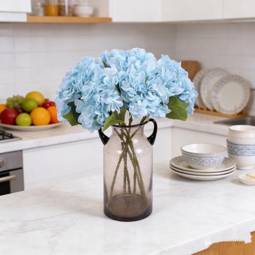 Kimura's Cabin 6pcs Fake Hydrangeas Flowers Artificial Hydrangea,Light Blue | Silk Hydrangea with Stems Faux Flower,Wedding Party Bouquets Arrangement Farmhouse Garden Home Table Centerpieces Decoration - color: Lake Water Blue