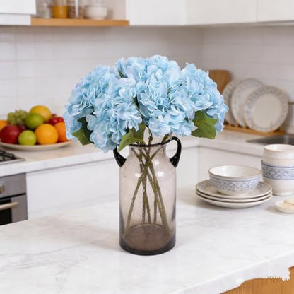 Kimura's Cabin 6pcs Fake Hydrangeas Flowers Artificial Hydrangea,Light Blue | Silk Hydrangea with Stems Faux Flower,Wedding Party Bouquets Arrangement Farmhouse Garden Home Table Centerpieces Decoration - color: Lake Water Blue