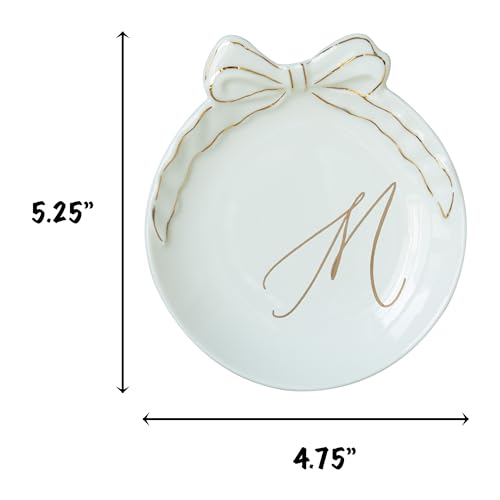 COLLECTIVE HOME Ceramic Jewelry Tray, Monogram Trinket Dish with Bow (M) | Mothers Day Graduation Christmas Birthday Gifts for Women, Bridesmaid Proposal Gifts, Features Real Gold Trim & Gift Box - color: M