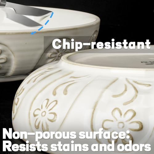 Pasta Bowls, 50oz Large Salad Serving Bowls, 9.75'' Plates Bowls Set of 4, Big White Ceramic Soup Bowls for Kitchen, Embossment Shallow Dinner Bowl, Microwave Dishwasher Safe, Pinwheel Flower - color: White (Pinwheel Flower)