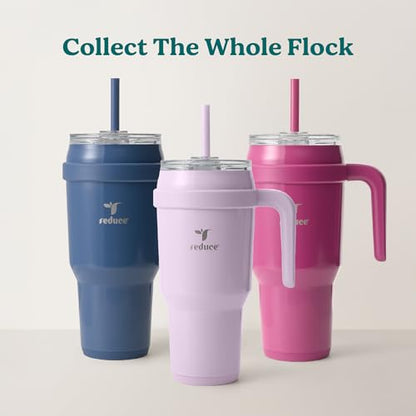 REDUCE 40 oz Stainless Steel Tumbler with Handle - Dual-Wall Vacuum Insulated Travel Mug, Sweat-Proof Lid & Reusable Straw - Keeps Drinks Cold for 24 Hrs, Fits Cupholders, Dishwasher Safe - Papaya - color: Papaya, size: 40 Ounces