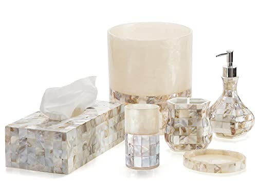 Creative Scents Milano Small Bathroom Trash Can 1.58 Gal / 6L - Decorative Bathroom Wastebasket with Beautiful Mother of Pearl Shells; Modern Round Waste Basket for Room, Bedroom or Living Room - style: Trash Can
