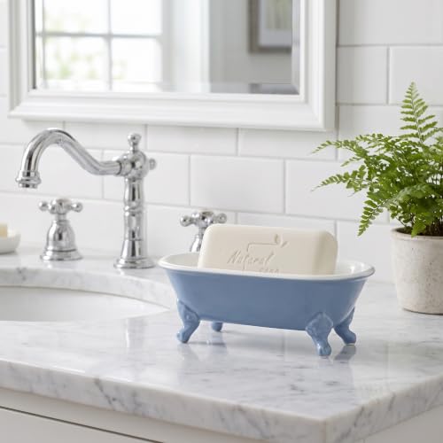 6.5" Ceramic Mini Clawfoot Bathtub Soap Dish, Blue | Decorative, Kitchen Sponge Holder, Shower Tray, 1 Pack - color: Blue