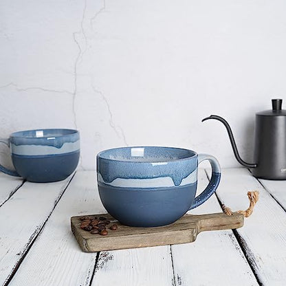 Bosmarlin Extra Large Ceramic Coffee Mug, 23 Oz, Microwave and Dishwasher Safe, Big Oversized Tea Cup for Office and Home, Reactive Glaze (Blue) - color: Blue