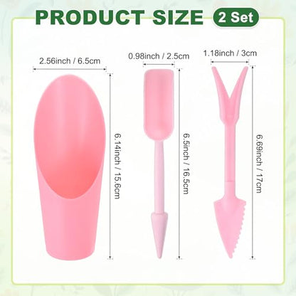 M METERXITY 2-Set Succulent Tools, Plastic 2-in-1 Mini Garden Shovel Hand Succulent Transplanting Tools Garden Shovel Transplant Trowel for Planting/Digging/Aerating/Sowing [Pink] - color: Pink