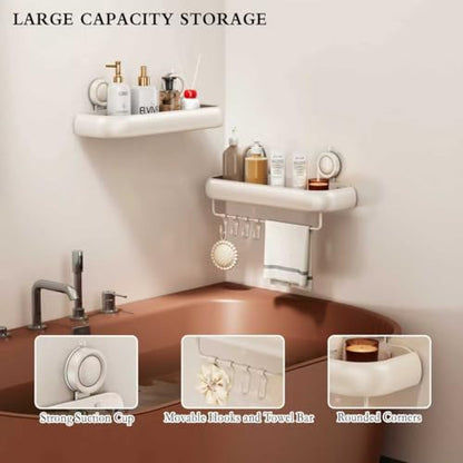 CICUFY Shower Caddy Suction Cup, 1 Pack No Drilling Corner Shower Shelves, Rust Proof Bathroom Storage Organizer, Shower Corner Caddy with Removable Hooks and Towel Bar, Square, Cream - style: Square Cream (1 Pack )