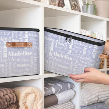 Storage Basket Custom Name, Personalize Keepsake Box, Purple White | Foldable Fabric Gradient Large Memory Bin with Handle Lid Lightweight Waterproof Dustproof, 14"L x 10.2"W x 10.4"H - color: Option 15