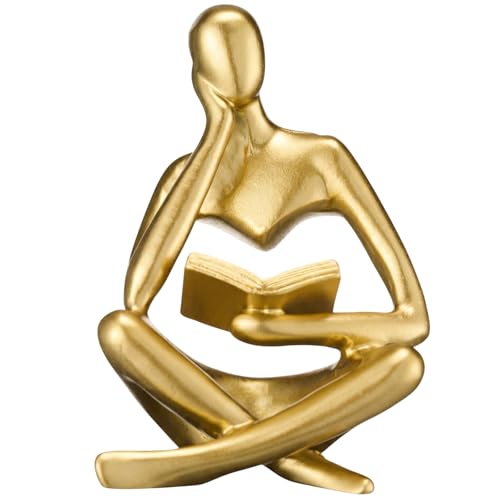 Reading Thinker Statue, Abstract Art Thinker Sculptures Figurine, Modern Aesthetic Figurine Decoration for Home Living Room Bedroom Office Shelf Table Desk Bookshelf Decor(Gold) - color: Gold