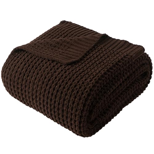 Brown Throw Blanket for Couch, Soft Chenille Knit Throw Blanket 50x60in | Chunky Waffle Knitted Blanket, Chocolate Brown Cable Knit Throw for Bed Sofa Living Room, Lightweight Warm Decorative Blanket - color: Brown, size: 50"x60"