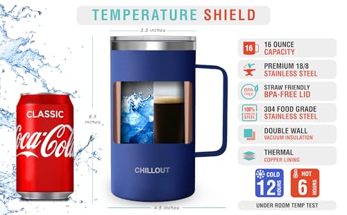 CHILLOUT LIFE Stainless Steel Vacuum Insulated Coffee Mug 20 oz (Set of 2) with Handle and Lid, Large Thermal Camping Coffee Mugs with Sliding Lid for Men & Women, Keeps Your Beverages Hot & Cold - color: Navy Blue, size: 20 Ounces - 2 Pack