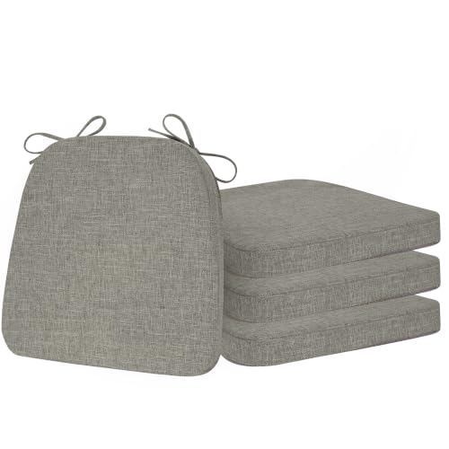 ELFJOY Non-Slip Chair Cushions for Dining Chairs Light Grey 16.7"x16" | 4 Pack, with Ties and Washable Cover, U Shape, Breathable Fabric, for Kitchen Dining Office Folding Chairs，Comfortable - color: Light Grey