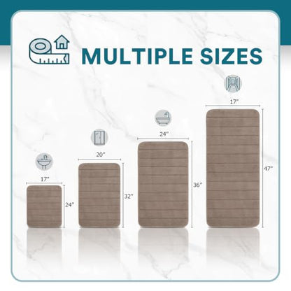 Flamingo P Memory Foam Shower Bathroom Mat Rug, Soft Non Slip Bath Shower Mats Machine Washable, 47x17 Inches, Taupe - color: Taupe Straight Line, size: 47" x 17"