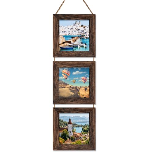 5X5 Picture Frame, Wall Hanging Picture Frames Collage with 3 Opening Frames Distress Rustic Brown - color: Brown, size: 5x5