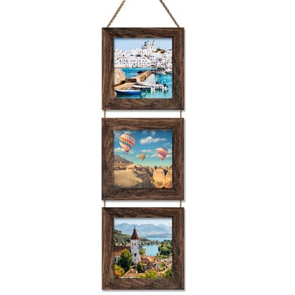 5X5 Picture Frame, Wall Hanging Picture Frames Collage with 3 Opening Frames Distress Rustic Brown - color: Brown, size: 5x5