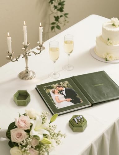 MFXIP Velvet 3 Slots Jewelry Ring Box Engagement Wedding Box Keepsake Box Bridal Photo Ring Triple Slots Hexagon - color: Military Green