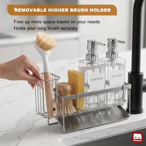 GMISUN Kitchen Soap Dispenser, 12 Fl oz/350ml Clear Dish Soap Dispenser with Silver Sponge Holder, Customized Glass Dish Soap Dispensers for Kitchen, Modern Hand and Dish Soap Dispensers Set Removable - color: Clear Bottle + Silver Rack