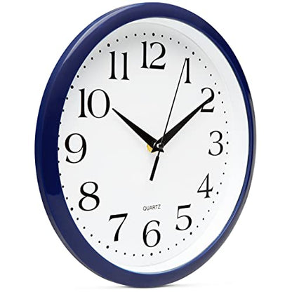 Bernhard Products Navy Wall Clock Silent Non Ticking - 10 Inch Quality Quartz Battery Operated Round Easy to Read Home/Kitchen/Office/Classroom/School Clock - color: Navy, size: 10 Inch