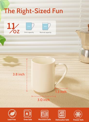Sweese White Coffee Mug, Porcelain 11 Oz Coffee Mugs Set of 6, Ceramic Coffee Cups with Handle for Coffee, Tea, Cocoa, Cappuccino, Latte and Mulled Drinks - color: White