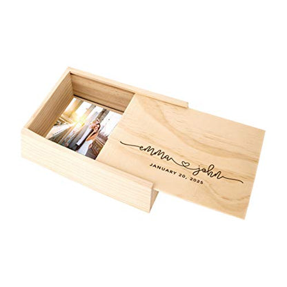 Koyal Wholesale Custom Cursive Names and Heart Wedding Keepsake Box, 4 x 6 -inch, Custom Names, Date, Natural Wood - color: Cursive Heart Names