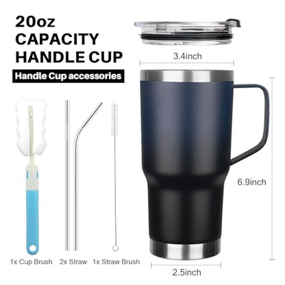 20 oz Tumbler with Handle, Stainless Steel Insulated Tumbler with Lid and Straw, Double Wall Vacuum Coffee Mug Cup, Insulated Coffee Thermal Cup for Cold and Hot (Blue Black) - color: Blue/Black, size: 20 Ounces