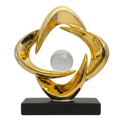 FJS Modern Abstract Sculpture Decor, 10.8" Gold Resin Art Statue | Gold Resin Art Statue for Coffee Table, Bookshelf, Living Room, Office, Hotel, or Modern Home Decor Display. - color: Gold