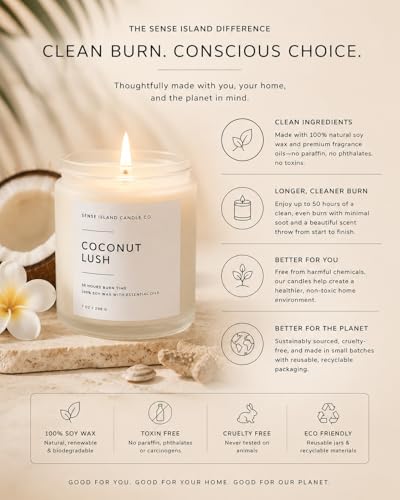 Coconut Lush Scented Candle | Inspired by VS Coconut Passion | 7oz Soy Wax Long Lasting Scented Candle for Women | Gift for Women Sensual Warm and Cozy Fragrance - color: Coconut Lush