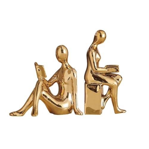 Room Decor Abstract Figure Ceramic Book Ends for Heavy Books Unique Design Fun Desk Accessories(Gold) - color: Gold