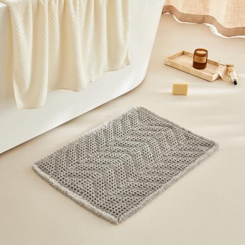 BULULOM Upgraded Bath Mat, Non Slip, Machine Washable - Super Absorbent Waffle Weave, Rubber Backed, Ultra Soft - Gray, 17" x 24" - color: Aa-grey, size: 17"*24"