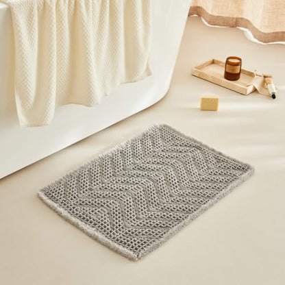 BULULOM Upgraded Bath Mat, Non Slip, Machine Washable - Super Absorbent Waffle Weave, Rubber Backed, Ultra Soft - Gray, 17" x 24" - color: Aa-grey, size: 17"*24"