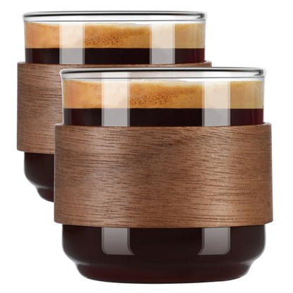 PARACITY Espresso Cups, 5 oz Espresso Shot Cups with Wooden Ring, Set of 2 | Clear espresso shot glass works as a cortado cup; expresso shots cup and double espresso cups serve as espresso accessories - size: 5 Ounces (2 pack)