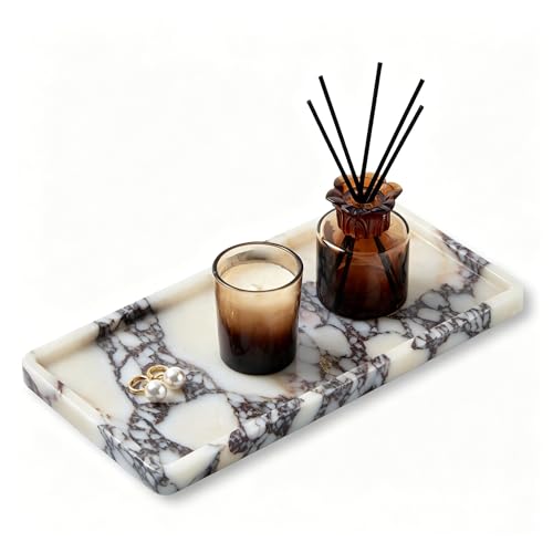 Luxury Natural Rectangle Marble Tray, Modern Makeup Organizer Vanity Decor | Medium 11.8x5.9-Inch Calacatta Viola Rectangle Marble Vanity Tray, Modern Makeup Organizer, Perfume Skincare Bathroom Decor - color: Rectangle-calacatta Viola (11.8" X 5.9" X 0.7