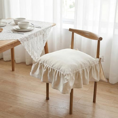 4 Pcs Ruffle Chair Cushions Cover 17.5''x17.5'' French Chair Pad Slipcover with Ties Ruffled Skirt Seat Cover Farmhouse Covers Only, for Home Dining Kitchen (Classic,Retro Cream White) - color: Retro Cream White, size: No Padding