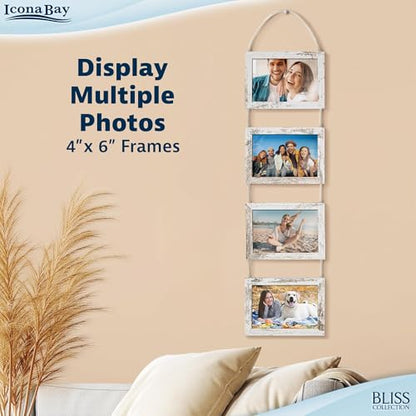 4x6 Wall Hanging Picture Frames Collage with 4 Openings - Distressed White - Casual Style Engineered Wood Frames - Wall Mount Only - Bliss Collection - color: Distressed White, size: 4x6