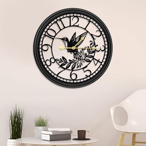 Big Wall Clock - Wall Clocks for Living Room Decor, Quiet and No Ticking Suitable for Wall Decor, Living Room Decoration, Kitchen Decoration - color: Black Hummingbird Convex Border, size: 24in