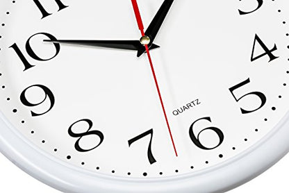 Bernhard Products White Wall Clocks 10 Inch, Set of 2 Silent Non Ticking Quality Quartz Battery Operated Round Easy to Read Home/Office/Kitchen/School Classroom Clock - color: White, size: 10 Inch - 2 Clocks