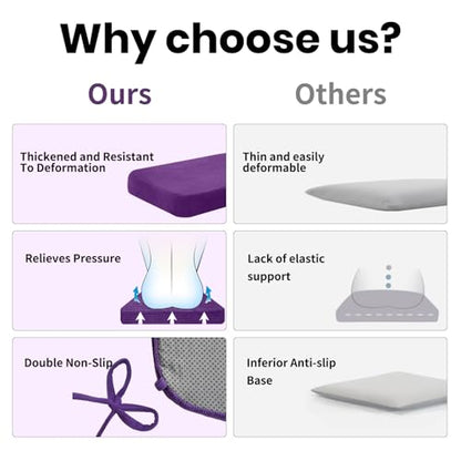 Dining Chair Cushions, Purple, 17"x16", Set of 2 | 2'' Thick Cooling Gel High-Density Foam, Ties and Non-Slip Bottom, Removable Washable Cover, For Dining and Kitchen - color: Purple, size: 2 Count (Pack of 1)