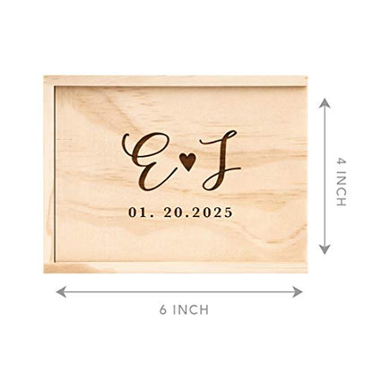 Koyal Wholesale Custom Engraved Cursive Initials Wedding Keepsake Box, 4 x 6 -inch, Custom Initials and Date, Wood - color: Cursive Initials