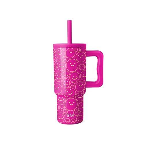 Simple Modern Kids Tumbler with Straw & Handle | 24oz | Happy Face | Trek Kids Water Bottle, Toddler Cup | Insulated Stainless Steel, Spill-Proof Straw Lid | Happy Days - color: Pattern: Happy Days, size: 24 Ounces