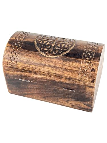 Premium Handmade Wooden Treasure Chest Decorative Trunk for Keepsakes Semicircular Curved Floral Jewellery Box Trinket Box Ladies Jewellery Storage Case Handcrafted Home Decor (Celtic Brown)